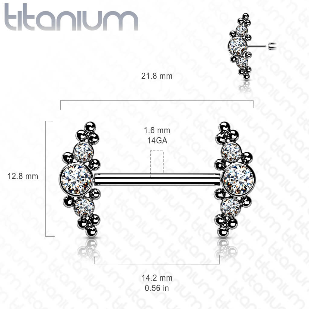 Titanium Nipple Piercing 3 Zirconia Push-In