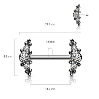 Titanium Nipple Piercing 3 Zirconia Push-In