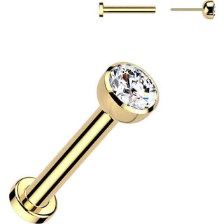 Titanium Labret Zirconia Round Silver Push-In