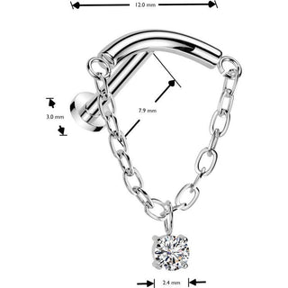 Titanium Labret chain dangle zirconia Push-In