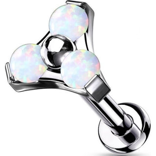 Titanium Labret Push-In Triangle Opal Silver