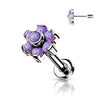 Titanium Labret Push-In Flower Opal Silver
