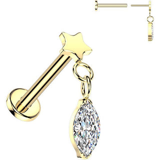 Titanium Labret flat star with marquise cubic zirconia dangle Push-In