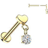 Titanium Labret flat heart with round cubic zirconia dangle Push-In