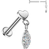 Titanium Labret flat heart marquise zirconia dangle Push-In