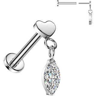 Titanium Labret flat heart marquise zirconia dangle Push-In