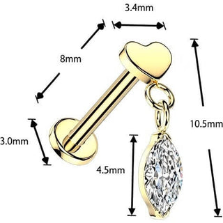 Titanium Labret flat heart marquise zirconia dangle Push-In
