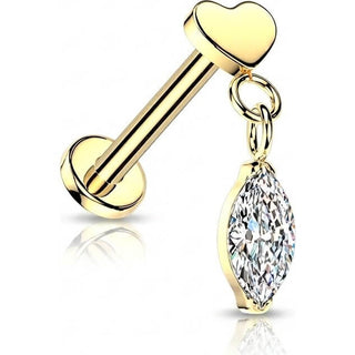 Titanium Labret flat heart marquise zirconia dangle Push-In