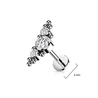 Titanium Labret 3 Zirconia Silver Push-In