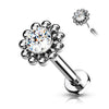 Titanium Labret Flower Zirconia Silver Push-In