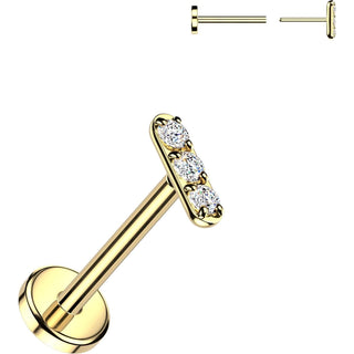 Titanium Labret 3 Zirconia Bar Push-In