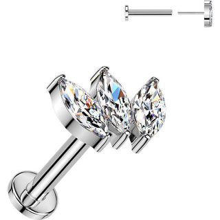 Titanium Labret 3 zirconias marquise cut Push-In