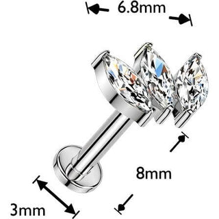 Titanium Labret 3 zirconias marquise cut Push-In