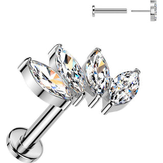 Titanium Labret Four zirconias marquise cut Push-In