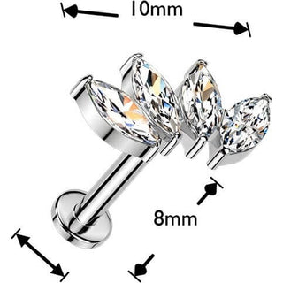 Titanium Labret Four zirconias marquise cut Push-In