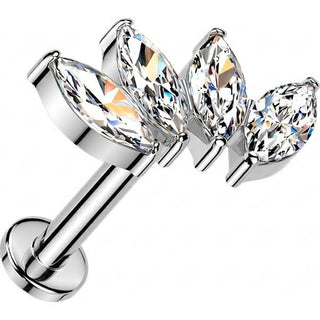 Titanium Labret Four zirconias marquise cut Push-In