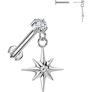 Titanium Labret prong set zirconia star dangle Push-In