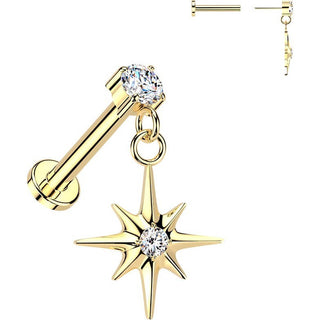 Titanium Labret prong set zirconia star dangle Push-In