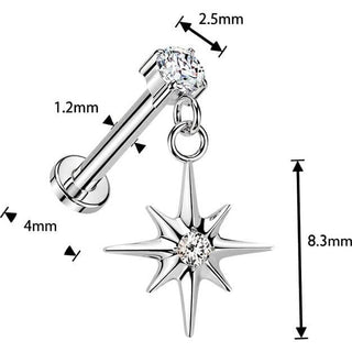 Titanium Labret prong set zirconia star dangle Push-In