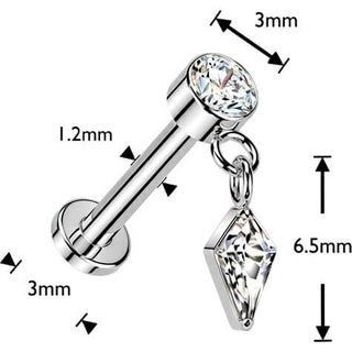Titanium Labret bezel set zirconia zirconia cut zirconia dangle Push-In