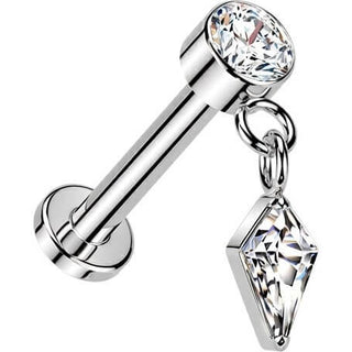 Titanium Labret bezel set zirconia zirconia cut zirconia dangle Push-In