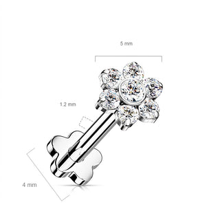 Titanium Labret Flower Zirconia Flower Base Push-In