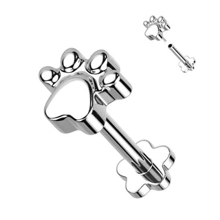 Titanium Labret Paws Flower Base Push-In