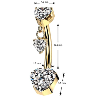 Titanium Belly Button Piercing heart zirconia dangle Push-In