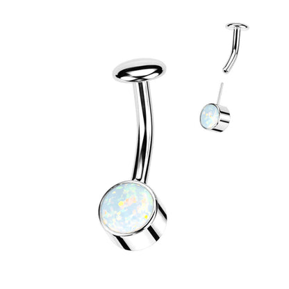 Titanium Belly Button Piercing Opal Frame Setting Silver Push-In