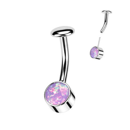 Titanium Belly Button Piercing Opal Frame Setting Silver Push-In