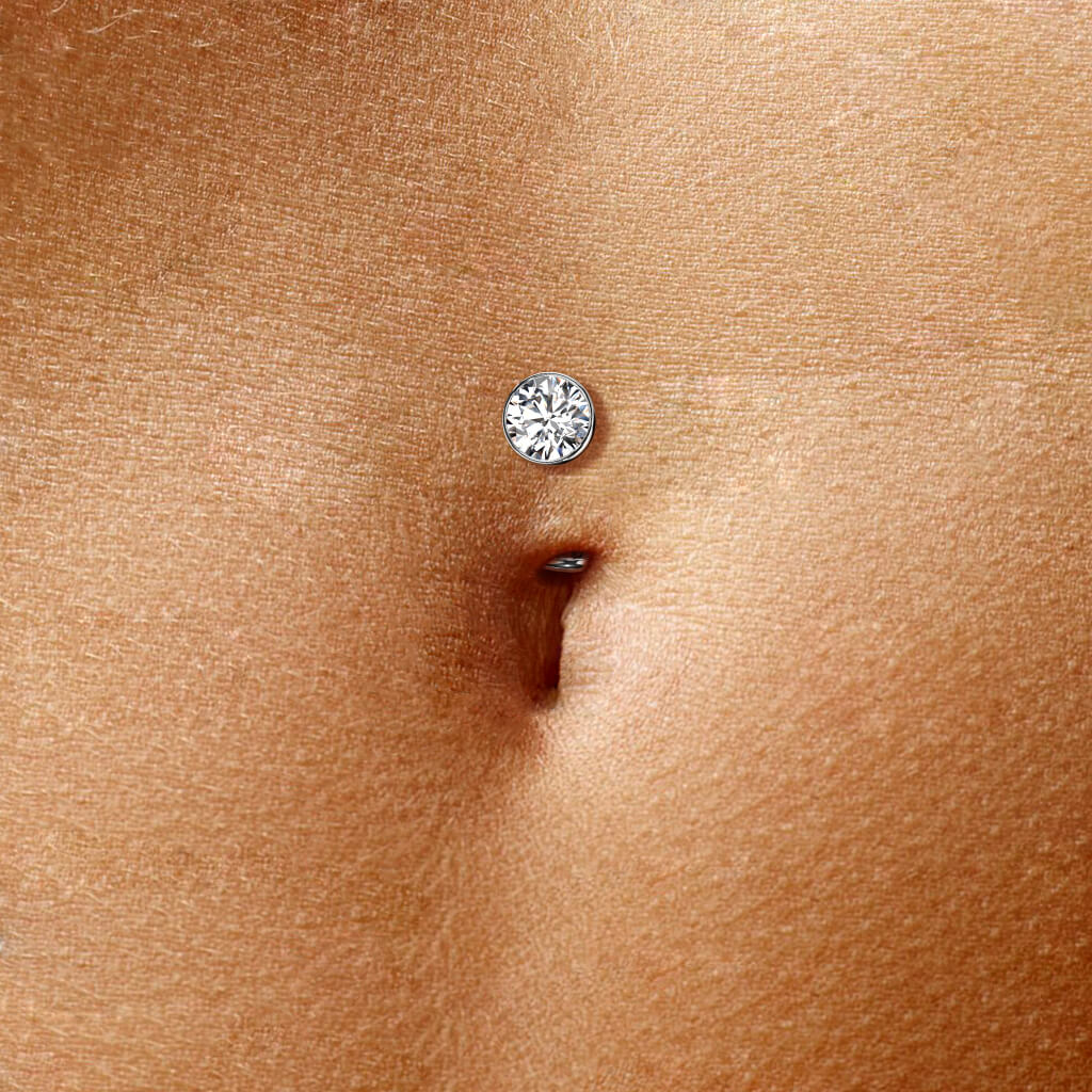 Titanium Belly Button Piercing Hemisphere Zirconia Push-In