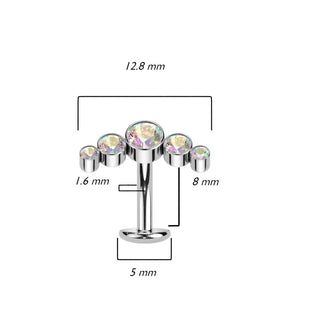 Titane Piercing Nombril 5 Zircones Argent Enfoncer