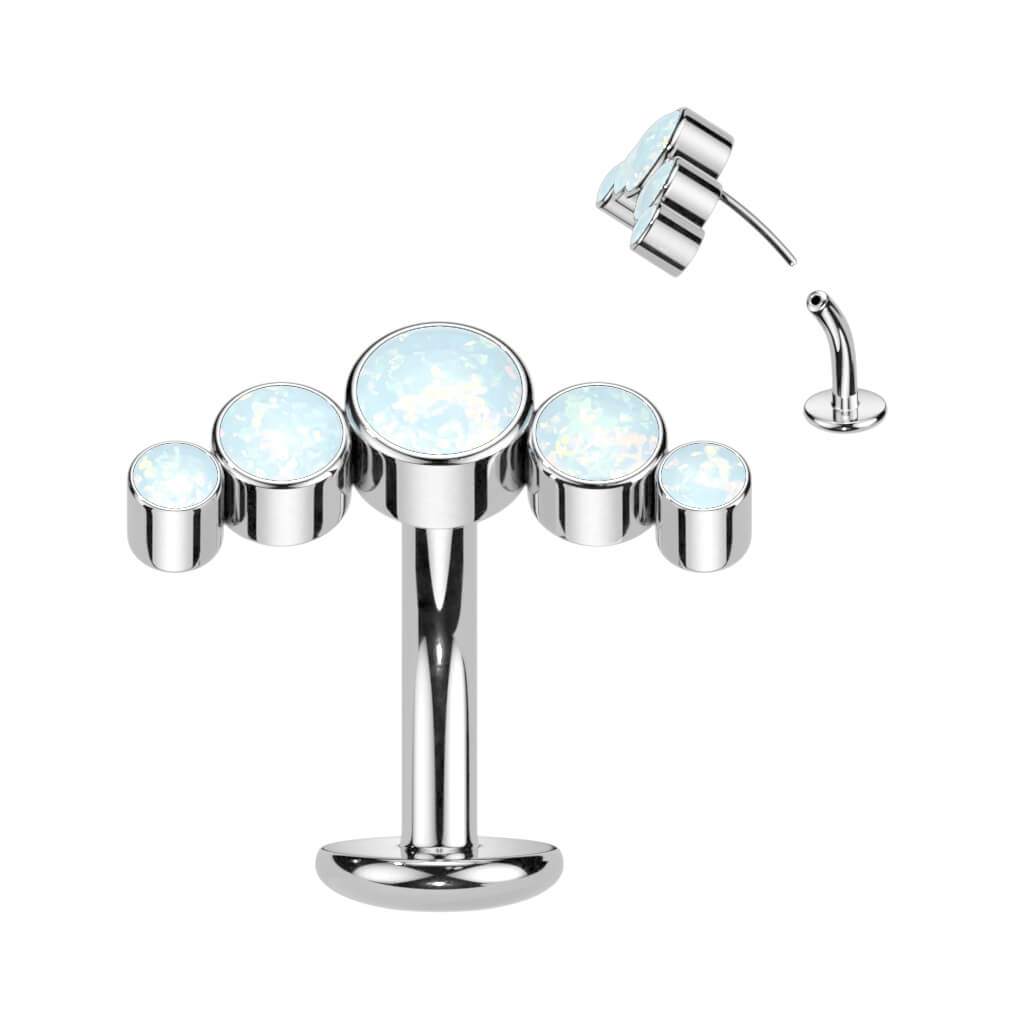 Titanium Belly Button Piercing 5 Opal Silver Push-In