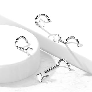 Titanium Nose Screw Star Flat Silver Push-In