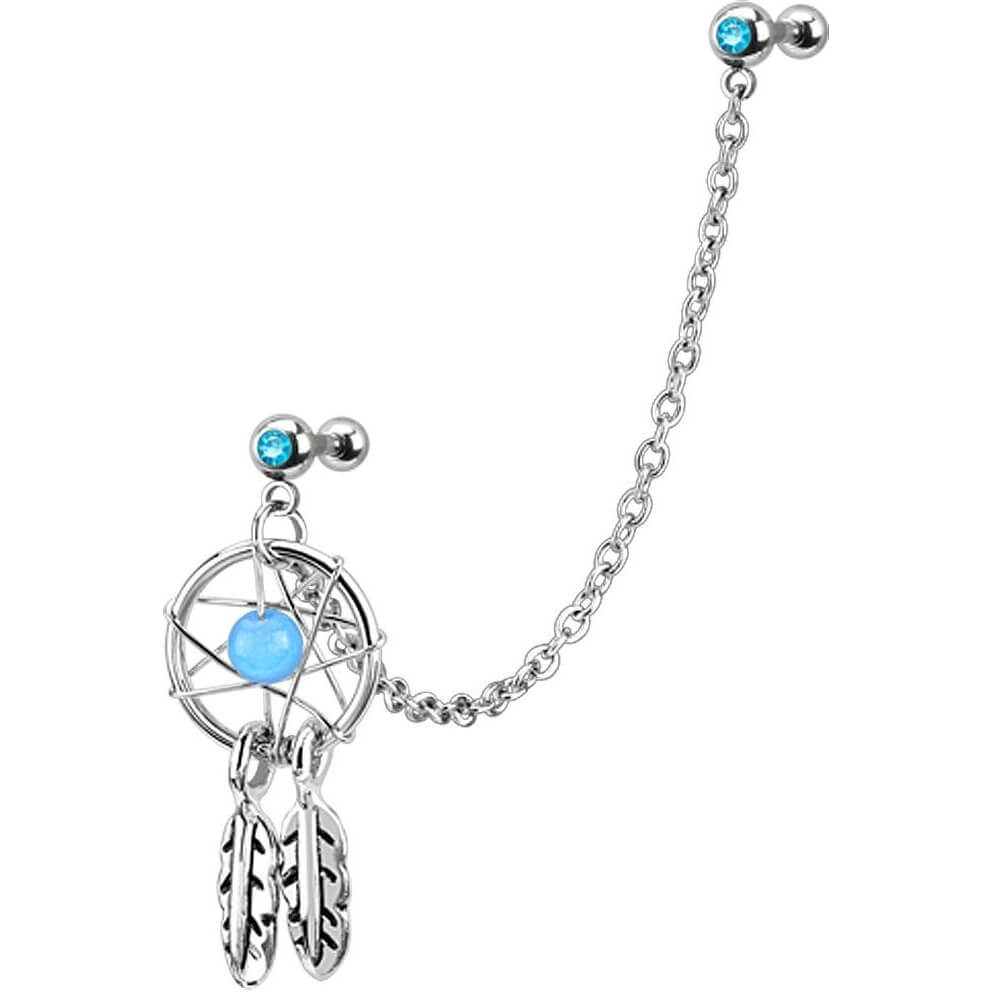 Barbell Necklace dream Catcher Silver
