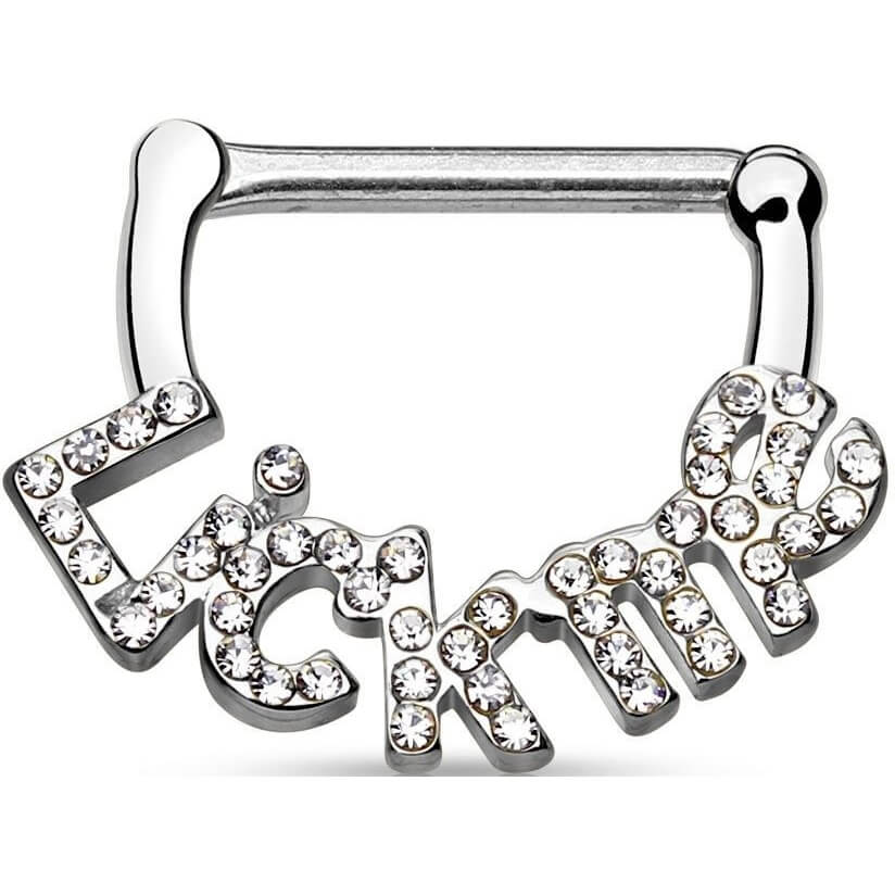 CZ Paved Lick Me Nipple Clicker Rings – 14K Gold Plated Surgical Steel (Pair)