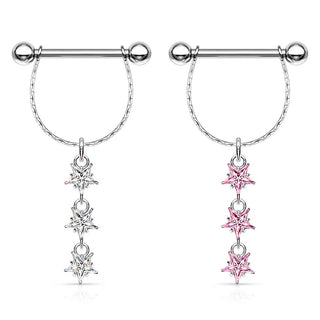 Nipple Piercing dangle Stars Zirconia Silver