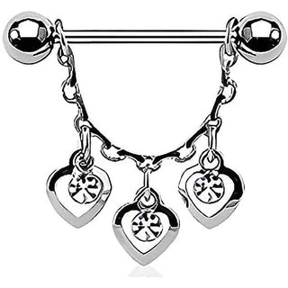 Nipple Piercing Heart Chain dangle Zirconia Silver