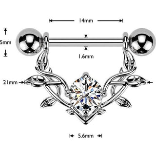 Nipple Piercing large vine dangle cubic zirconia prong setting