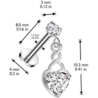 Labret heart zirconia Internally Threaded