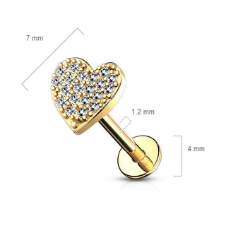 Labret Heart Zirconia Internally Threaded