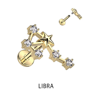 Labret Zodiac sign Zirconia Gold Internally Threaded