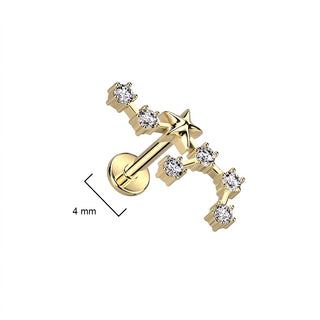 Labret Zodiac sign Zirconia Gold Internally Threaded