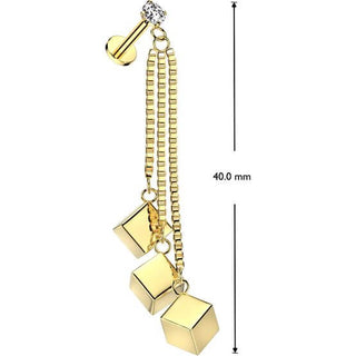 Labret chain dangle triple cube box Internally Threaded