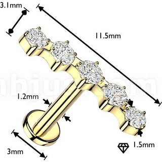 Labret 5 curved cubic zirconia prong setting Internally Threaded