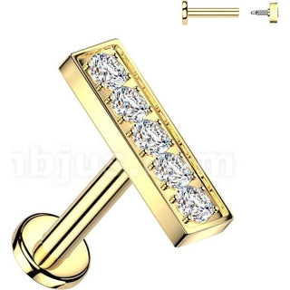 Labret 5 cubic zirconia bar prong setting Internally Threaded