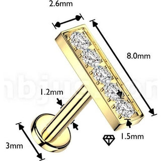 Labret 5 cubic zirconia bar prong setting Internally Threaded