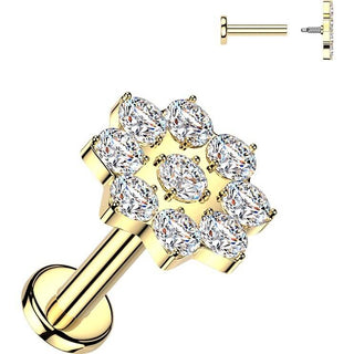Labret 9 cubic zirconia flower Internally Threaded