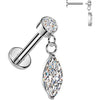 Labret marquise cubic zirconia dangle bezel setting Internally Threaded