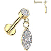 Labret marquise cubic zirconia dangle bezel setting Internally Threaded
